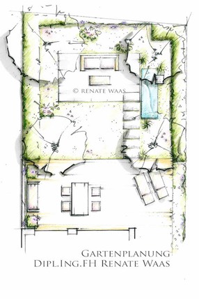 Gartenplan Wasserbecken modern, Gartenplanung Dipl.Ing.FH Renate Waas, München
