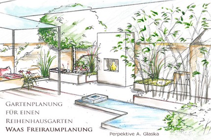 Reihenhausgarten Gartendesign Skizze Muenchen Gartengestaltung